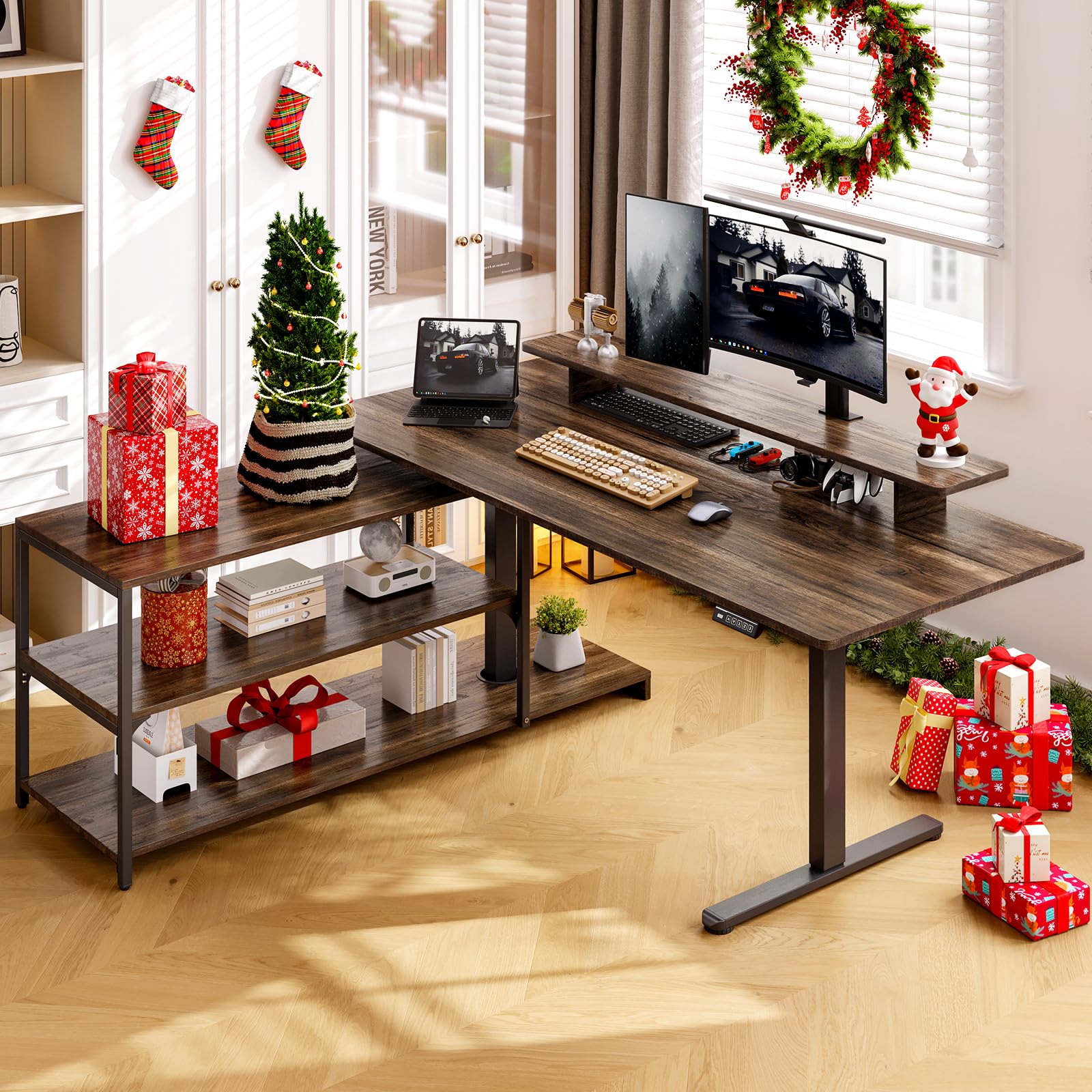 Amazon.com: ONBRILL L Shaped Standing Desk with File Cabinet